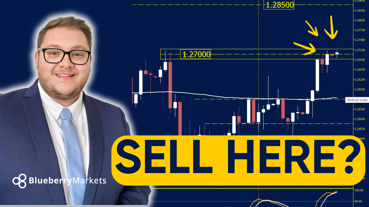 An image of Jonathan Kibbler with a "Sell Here" text overlay, set against a background of forex charts and candlesticks, illustrating the title "GBPUSD A Key Pair to Watch This Week for Forex Traders."