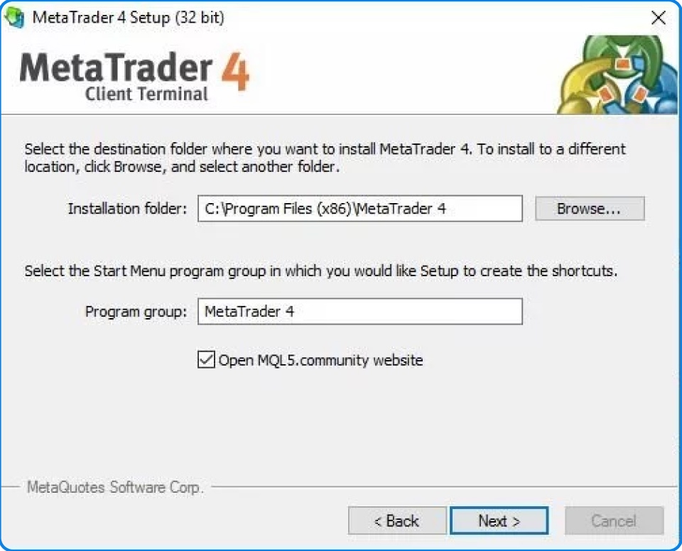 running the MT4 installer