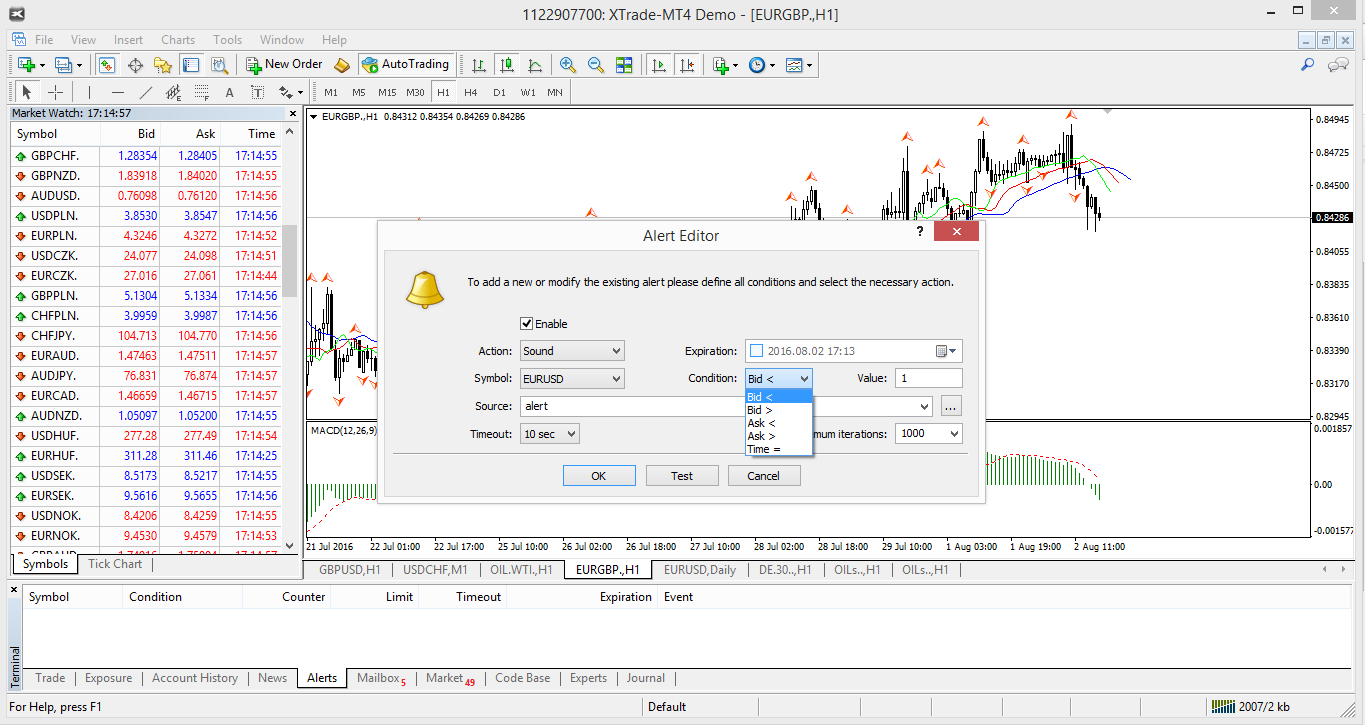 creating a price alert window