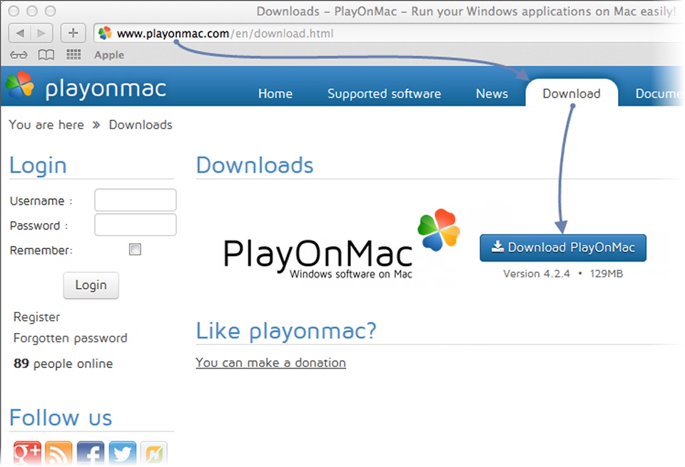 download screen of PlayOnMac or Wine