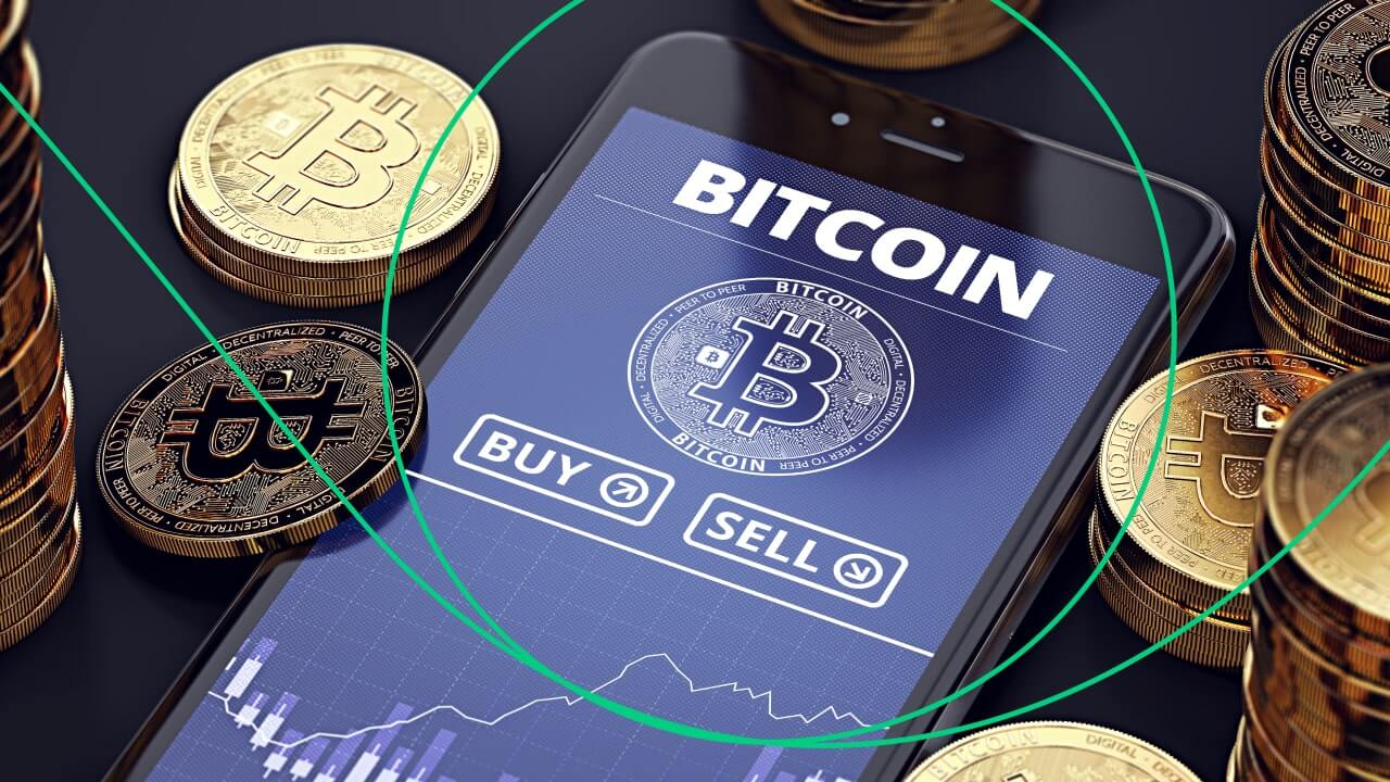 mobile phone displaying trading Bitcoin