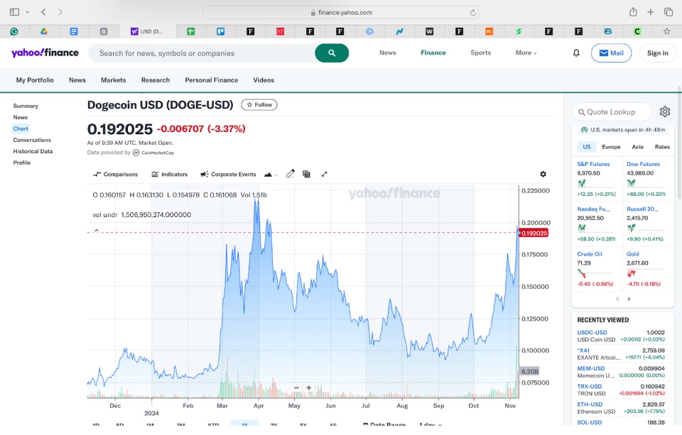 graoh showing the growth of Dogecoin