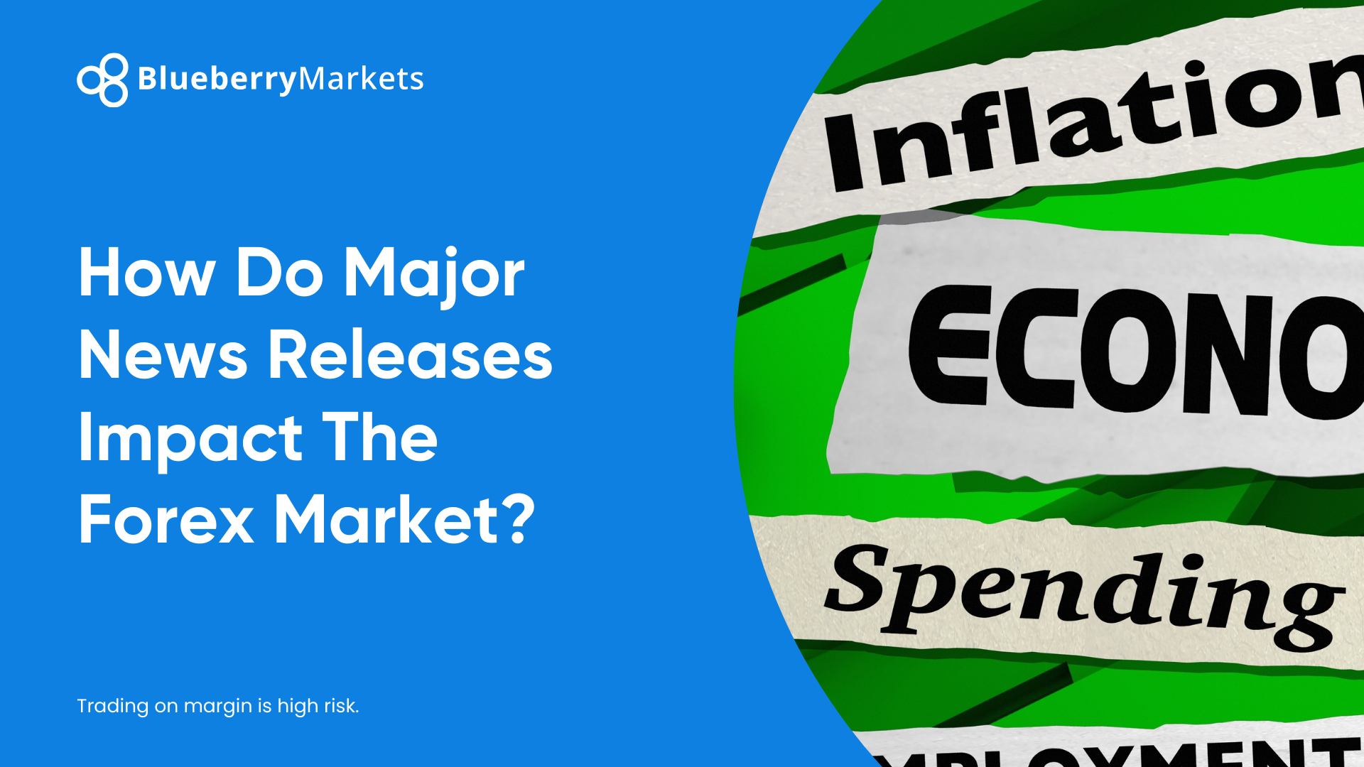 A promotional graphic from Blueberry Markets with the headline "How Do Major News Releases Impact The Forex Market?" on a blue background.