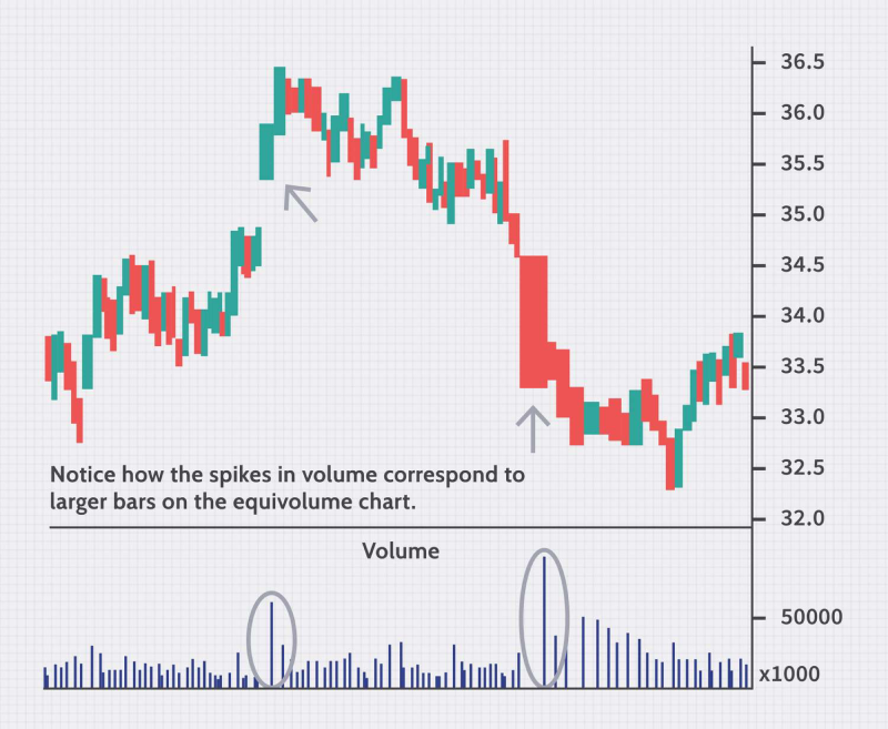 an Equivolume Chart, a type of financial chart that combines price and volume into a single visualization.