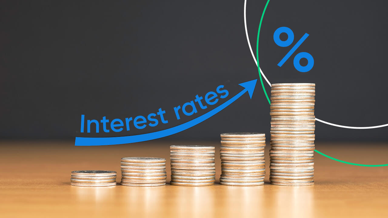 A visual representation of rising interest rates, showing stacks of coins increasing in height from left to right, illustrating the concept of "How Interest Rates Affect Forex Trading."