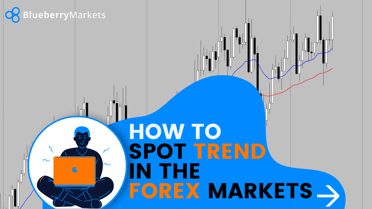 A person working on a laptop with a graph background and overlaid text "How To Spot Trend In The FOREX Market."