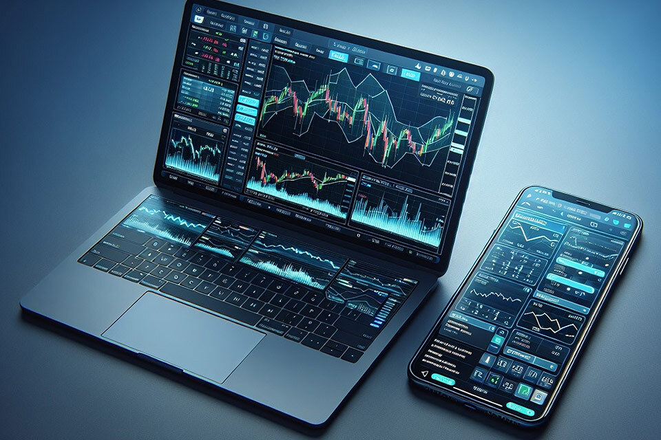 A laptop and smartphone displaying advanced trading charts and indicators, representing "How to Subscribe to Trading Signals on MetaTrader."
