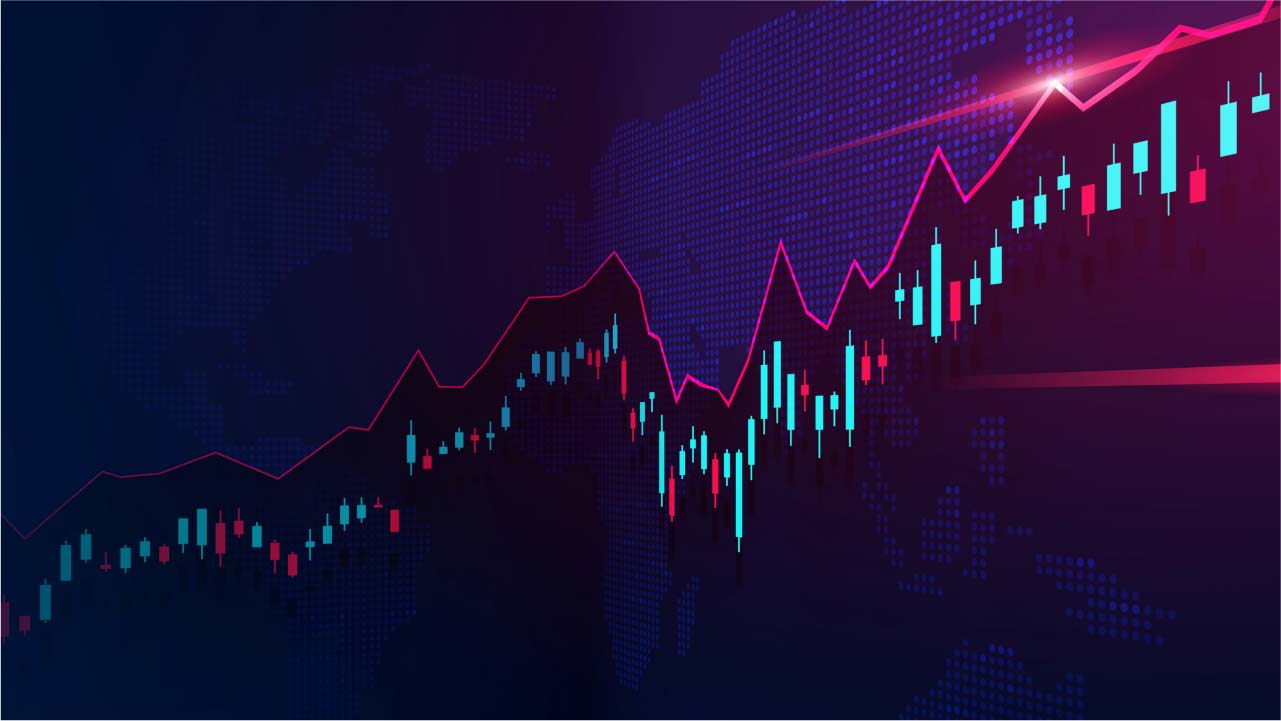 How To Get The News Feed In MT4? A stylized financial chart with glowing candlestick patterns and a bright pink trendline