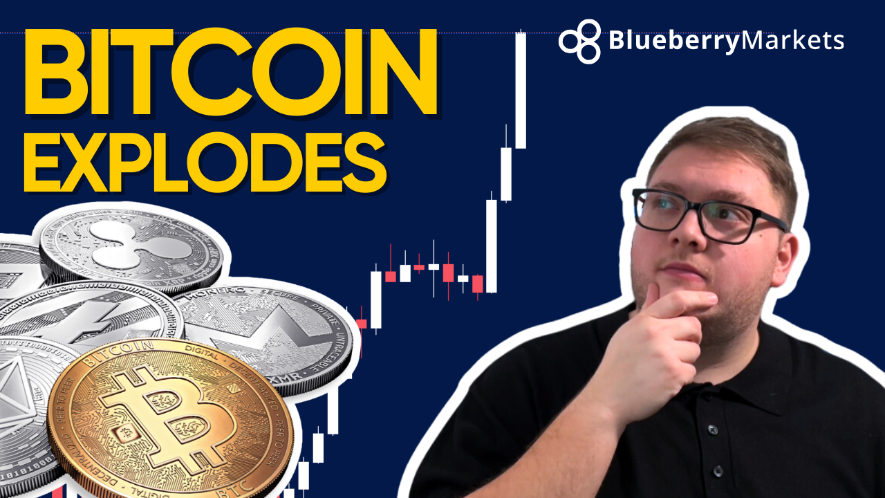Bitcoin Soars as New ETFs Drive Record Trades featuring silver and gold Bitcoin tokens, symbolizing the surge in cryptocurrency trading volume following the launch of new ETFs.