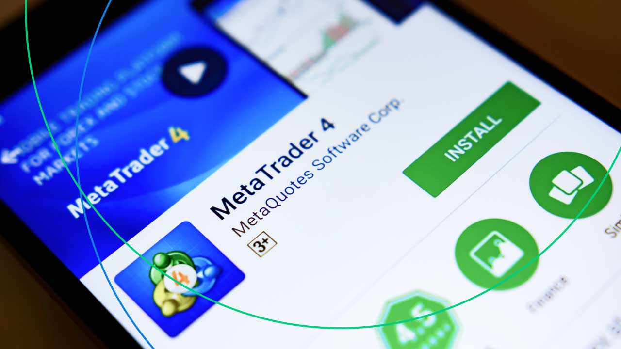 Customizing MT4 Interface: Tips and Tricks a smartphone screen displaying the MetaTrader 4 app installation page on a digital marketplace.