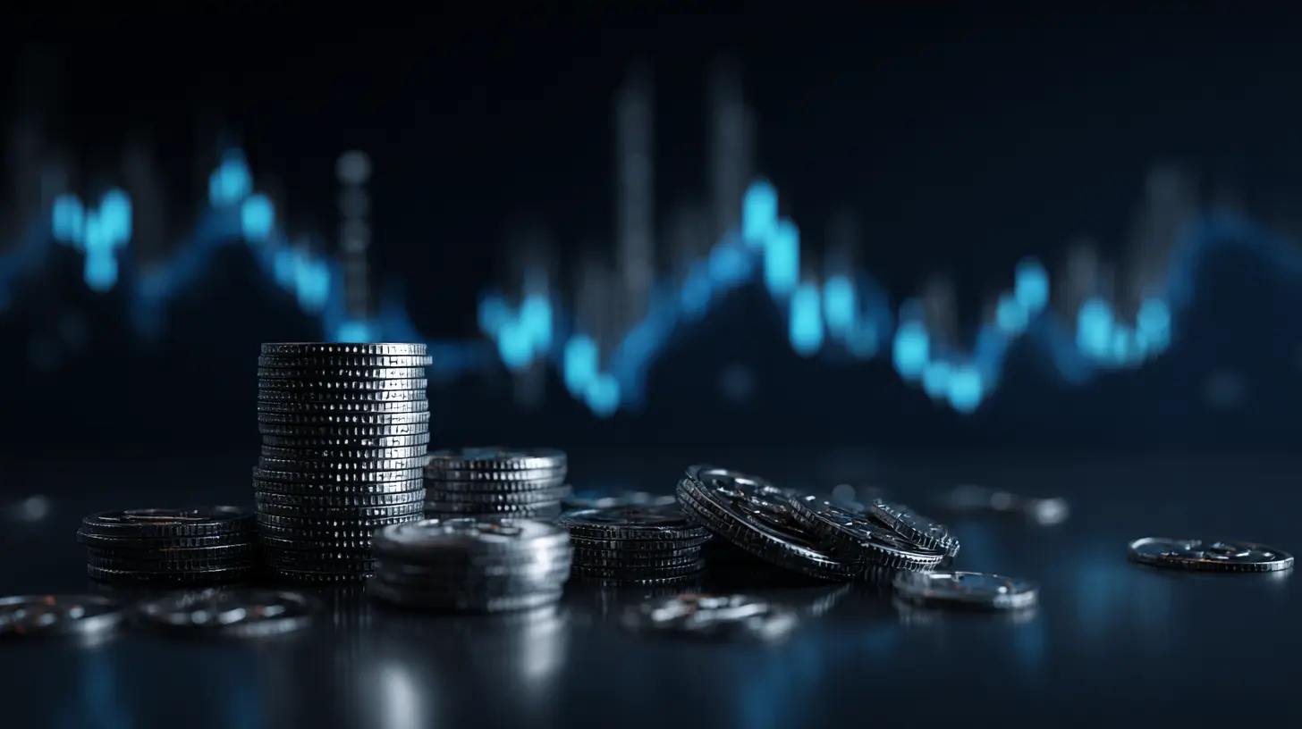 a professional 3D financial scene featuring treasury bills stacked coins, subtle percentage symbols, a maturity calendar icon, and a glowing blue market chart in the background