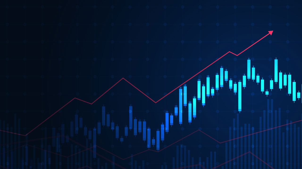 How to Make the Most of Your Brokerage Account, a financial chart showing a bullish market trend featuring blue candlesticks indicating price movement