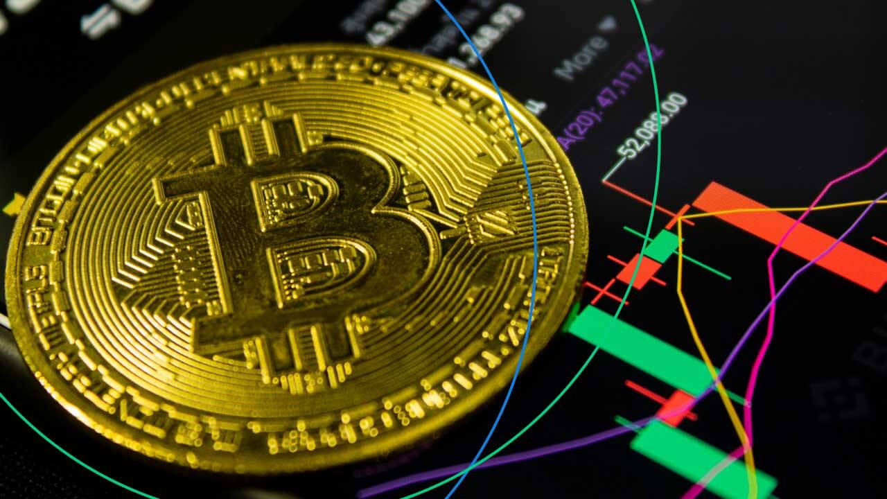 Cryptocurrency vs Forex Market: What’s The Difference? gold Bitcoin coin placed in front of a trading chart, illustrating the comparison between cryptocurrency and forex markets.