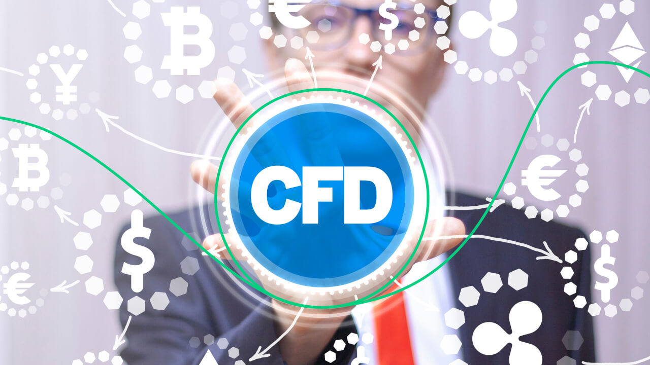 graphic sign of cfd surrounded by trading symbols