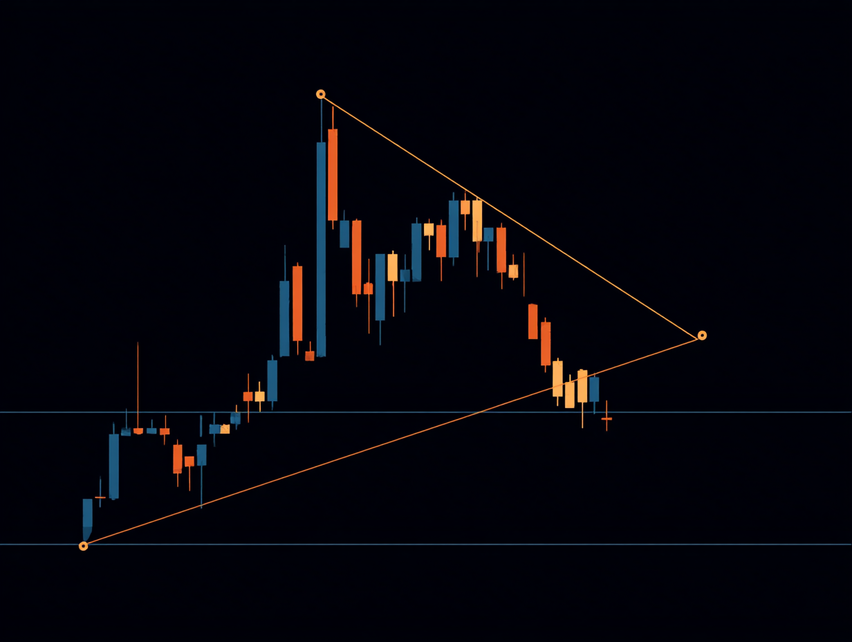 Simple diagram showing an uptrend, flagpole, downward-sloping flag, breakout, target = flagpole height.