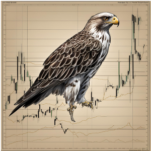 an artistic image of a hawk superimposed over a financial chart.