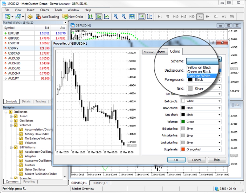 interface showing how to change chart colors