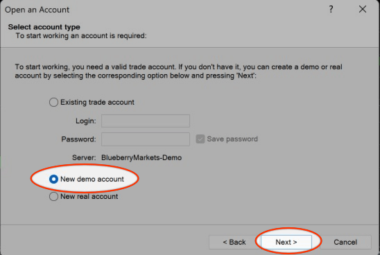 Select New demo account and click Next